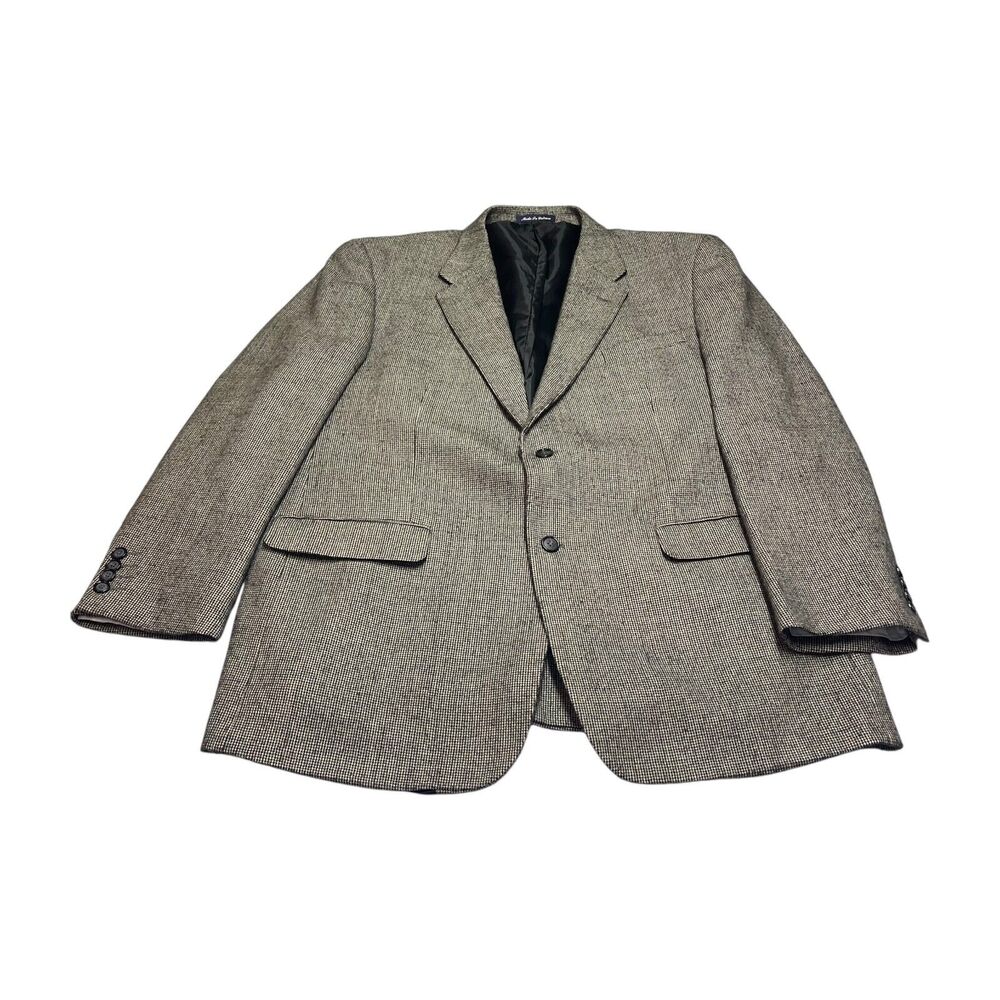 Alan Flusser Blazer Jacket Mens 48R Gray Houndstooth Lambswool Lined Notch Lapel